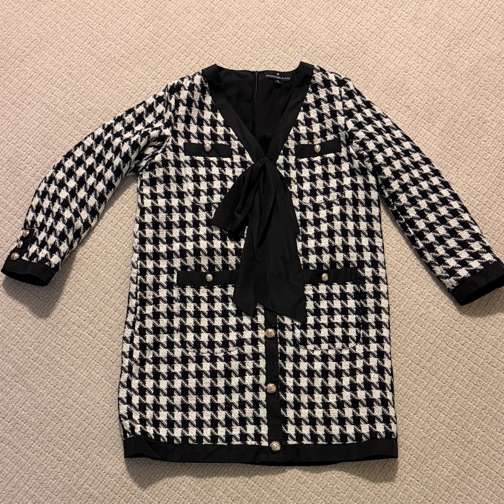 Coco Houndstooth Dress Tuckernuck Medium Pomander Pace Blow Black Holiday - Picture 4 of 5